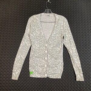 FOX Gray Leopard Print Cardigan Button Down Sweater‎ Women's Size XS